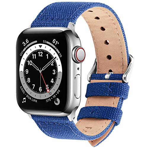 Fullmosa Compatible Apple Watch Band 45mm 44mm 42mm 41mm 40mm 38mm, Canvas NATO Style for iWatch Strap Compatible with Apple Watch Series 7/SE/6/5/4/3/2/1, 45mm 44mm 42mm Sapphire Blue