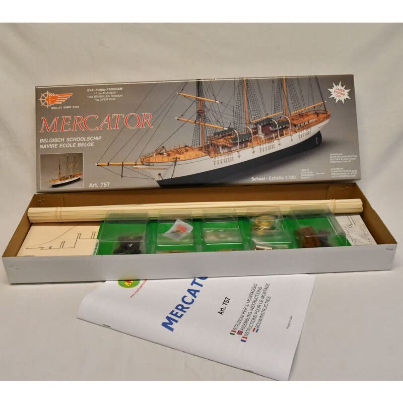 Generico - Mantua Model 757 - MERCATOR NAVE SCHULE BELGA - 1:120 - Modellbau Modellbausatz, Komplettes Montageset aus Holz und Metall zur Montage