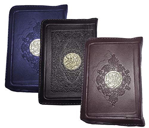 3 Pcs Complete Quran Qur'an Quraan Koran Quran Mushaf - Al Quran Al - Kareem (Arabic Only) Holy Quran Size 5.2" X 3.8" Pocket Size In Arabic Leather Cover & Zippered Case