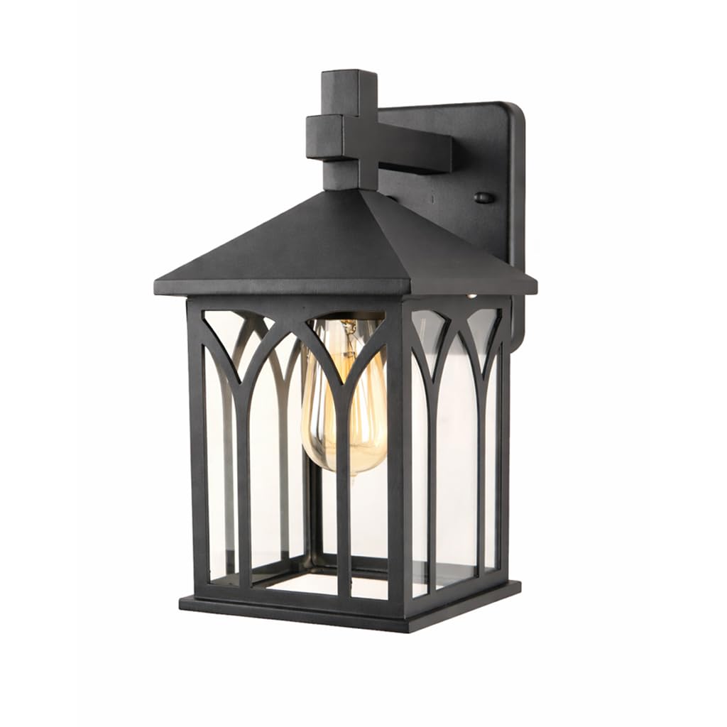 Luminaria para porche exterior moderna impermeable IP44 con base E26 y estructura negra resistente 8