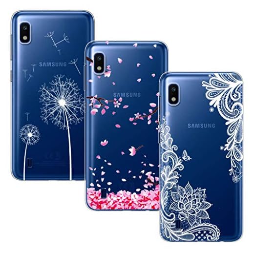 BAOWEI ultratunn tunn klar söt mjuk TPU-fodral för Samsung Galaxy A10 mobilskal, Mjukt täcke, for Samsung Galaxy A10, (3 Pack) Cherry Blossom, Dandelion & White Flower