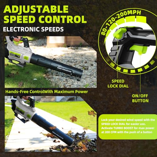 Decerk Leaf Blower Cordless, 21V Electric Leaf Blowers with 2X 4.0Ah Battery, Lightweight Snow Blower with Turbo Button, Variable Speed Dial, and Cruise Control for Sidewalks, Garages, Yards & Patios - Thumbnail 3