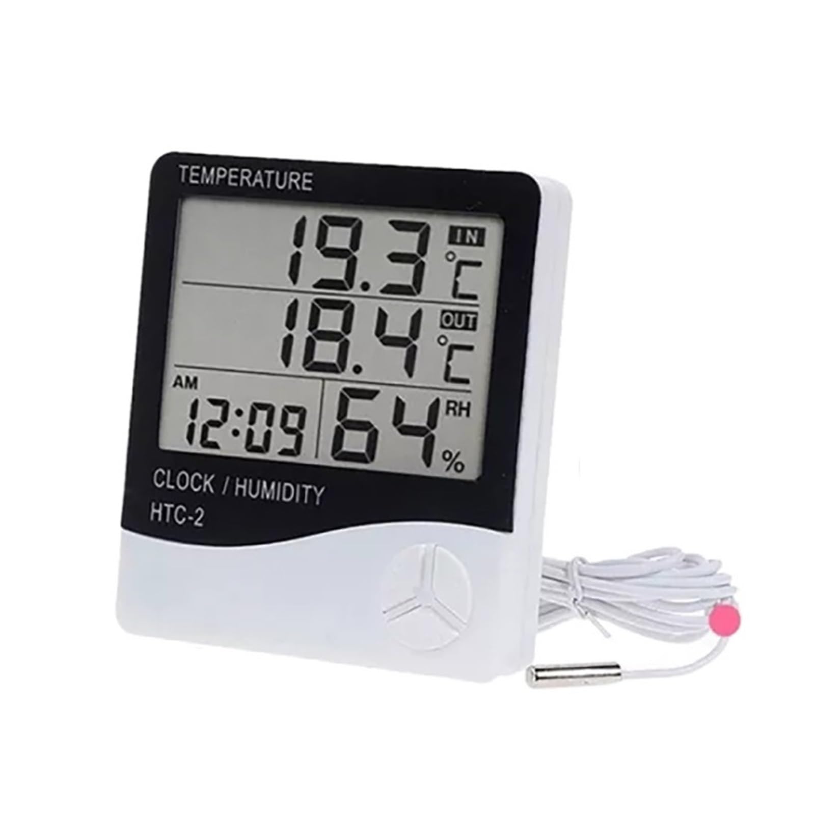 Termohigrómetro electrónico Digital LCD, medidor de Temperatura y Humedad, termómetro para Interiores y Exteriores, higrómetro, estación meteorológica, Reloj