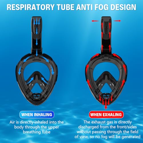 Image of Proberos Full Face Snorkel Mask for Teens & Adult, 180 Degree Panoramic HD Anti Fog Snorkeling Mask with with Dry Top Breathing System & Camera Mount Rack, for Snorkeling Diving Sightseeing, Size-L