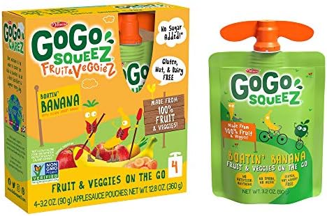 GoGo squeeZ fruit & veggieZ, Apple Yellow Carrot Banana, 3.2 Ounce (4 Pouches), Gluten Free, Vegan Friendly, Unsweetened, Recloseable, BPA Free Pouches
