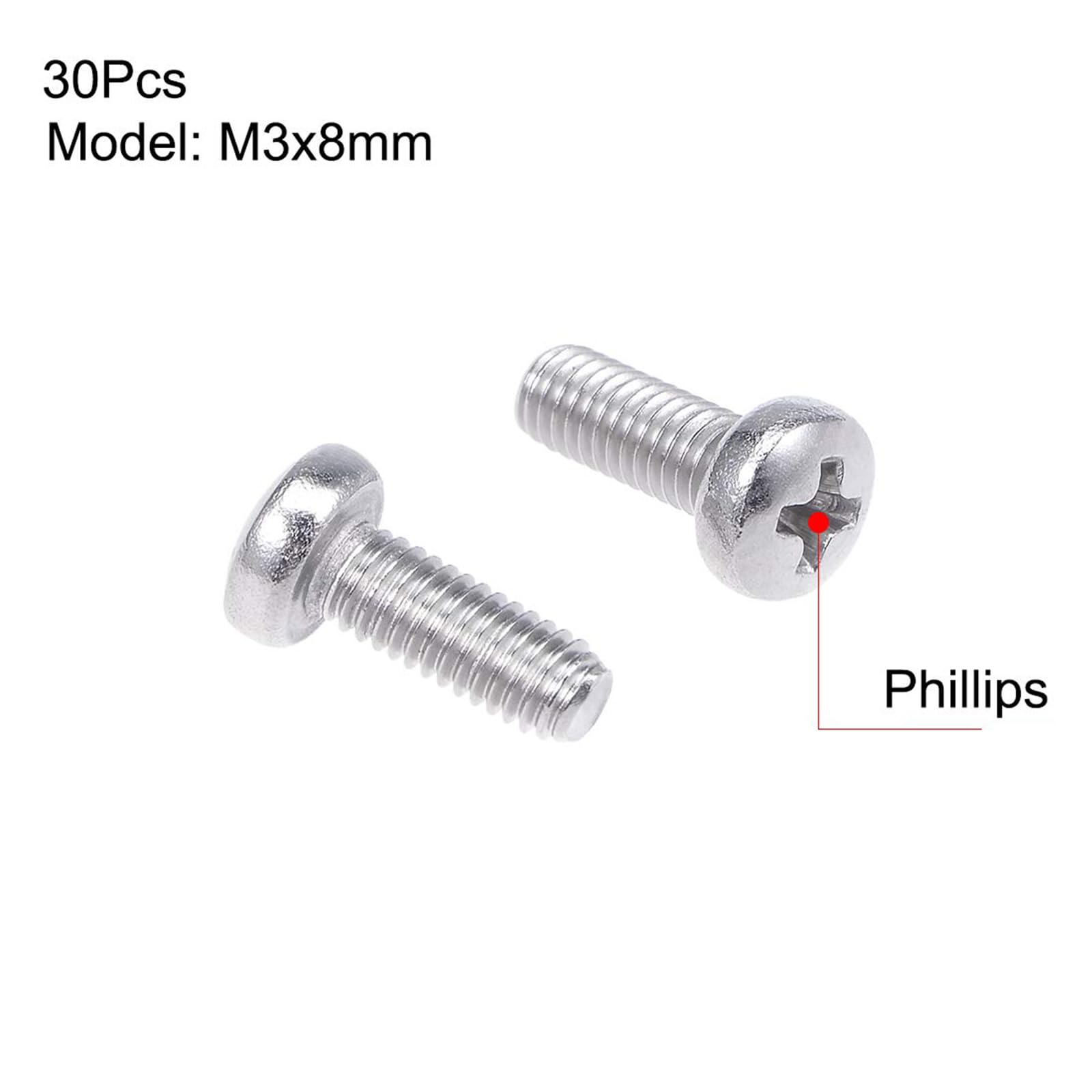 MACHSWON M3x8mm Machine Screws Pan Phillips Cross Head Screw 304 Stainless Steel Round Head Cross Screw Fasteners Bolts 30Pcs - Image 2