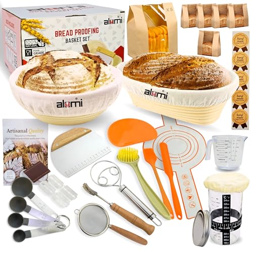 Sourdough Starter Kit for Beginners, Complete Bread Making Kit with Banneton Proofing Baskets, Glass Starter Jar, Scoring Lame & Tools, Easy Homemade Artisan Bread Baking Set