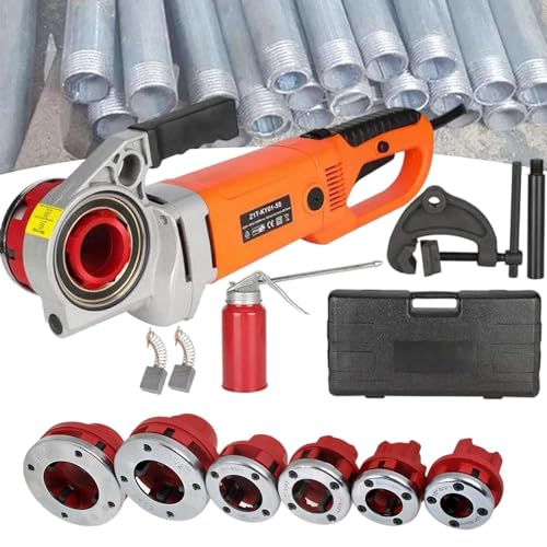Roscadora portátil Juego de roscado para máquina roscadora de tubos de 2300 W, kit de accionamiento eléctrico portátil de alta resistencia, máquina roscadora de tubos con motor de cobre, máq