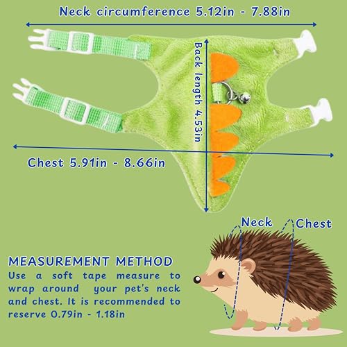 Image of Hedgehog Leash and Harness Clothes Accessories, Dinosaur Shaped Harness Leash for Training Playing, Hamster Clothes for Ferret Guinea Pig Hamster, Hedgehog Accessories, Guinea Pig Outfits (Green)
