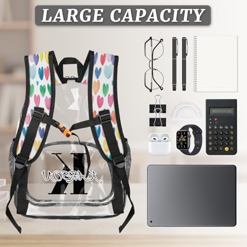 Personalized Love Hearts Large Clear Backpack Stadium Approved Heavy Duty PVC Plastic Custom Cute Hearts Transparent Backpacks See Through Bag with Name3