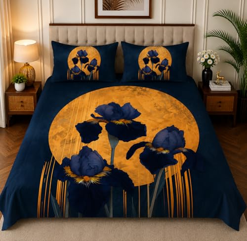 Image of 7D Digital Printed King Size Bedsheet with 2 Pillow Covers | Soft Premium Cotton Feel Microfiber Double Bed Bedsheet | Breathable,Wrinkle Free & Fade Resistant | (Navy Blue,King-225 x 250 CM)