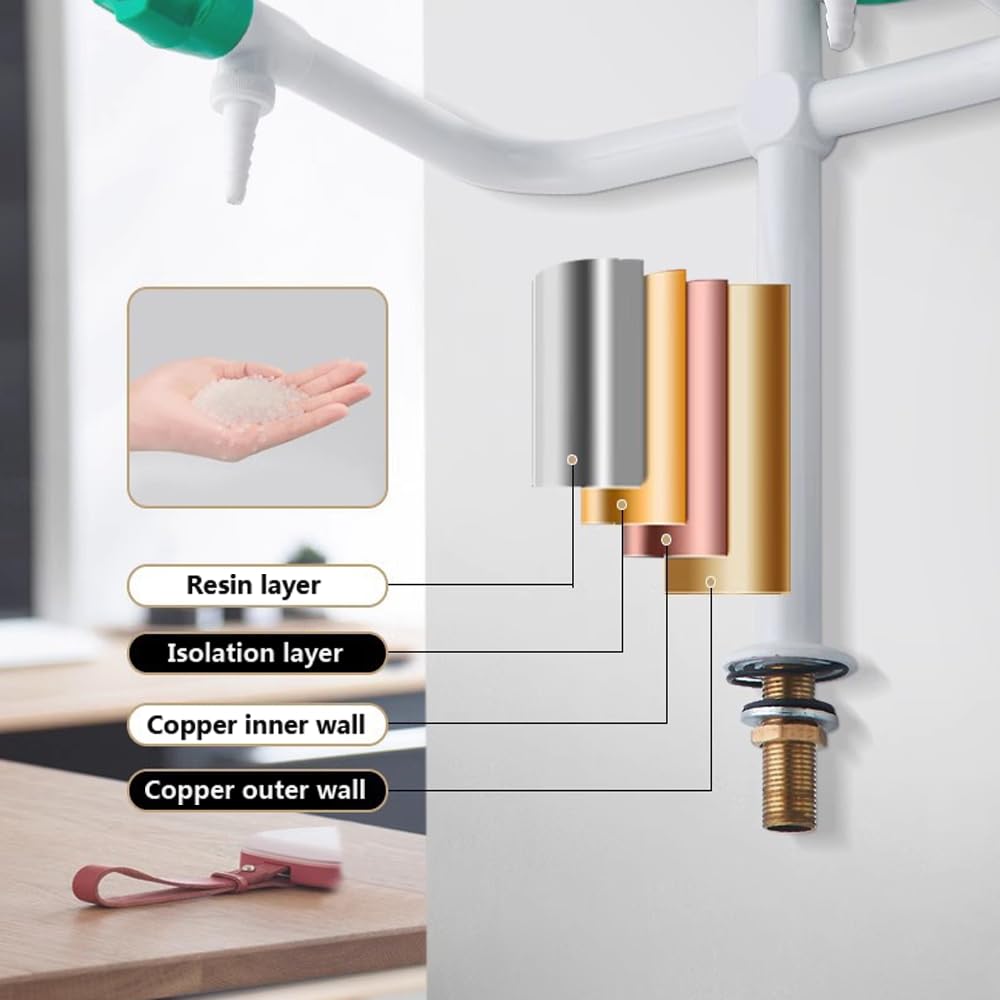 Grifo De Laboratorio De Dos Caños Con Ducha De Enjuague Previo Giratorio De 360 Grados, Núcleo Totalmente De Cobre Recubierto De Resina, Adecuado Para Laboratorios, Escuelas Y Hospitales