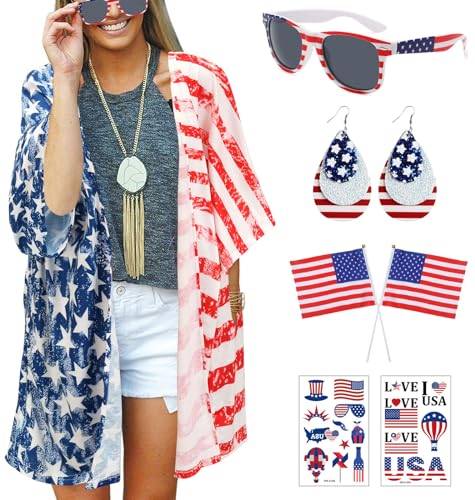 4th of July Outfits for Women, American Flag Cardigan...