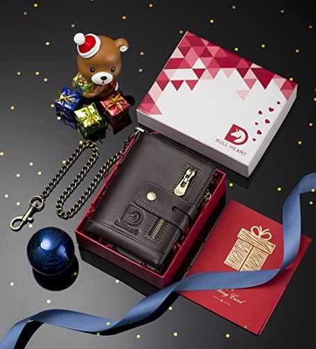 Mens Wallet with Chain Genuine Leather Purse RFID Blocking Bifold Double Zipper Coin Pocket with Anti-Theft Chain… - 1