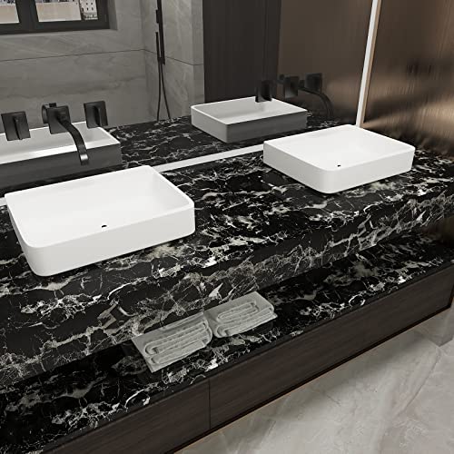 Holomey 16"X118"Black Marble Contact Paper Peel And Stick Countertops Contact Paper Waterproof Black Wallpaper Removable Granite Wallpaper Self Adhesive Vinyl Wrap For Kitchen Cabinets Counters #TOP3