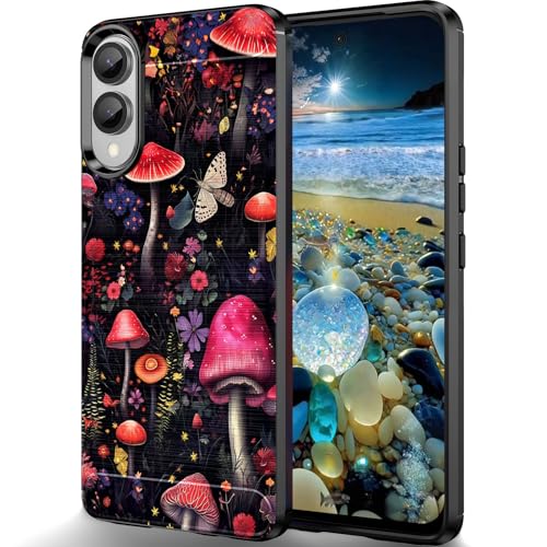Coque Samsung S25 Edge motif champignon et fleur en TPU souple brossé