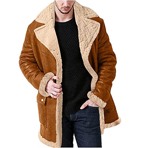 Image of RTRDE Trench Coat, Faux Fur Shearling Casual Winter Warm Jacket Windbreaker Overcoat Pea Coats for Men Long Coat Slim Fit (4XL, Ginger)
