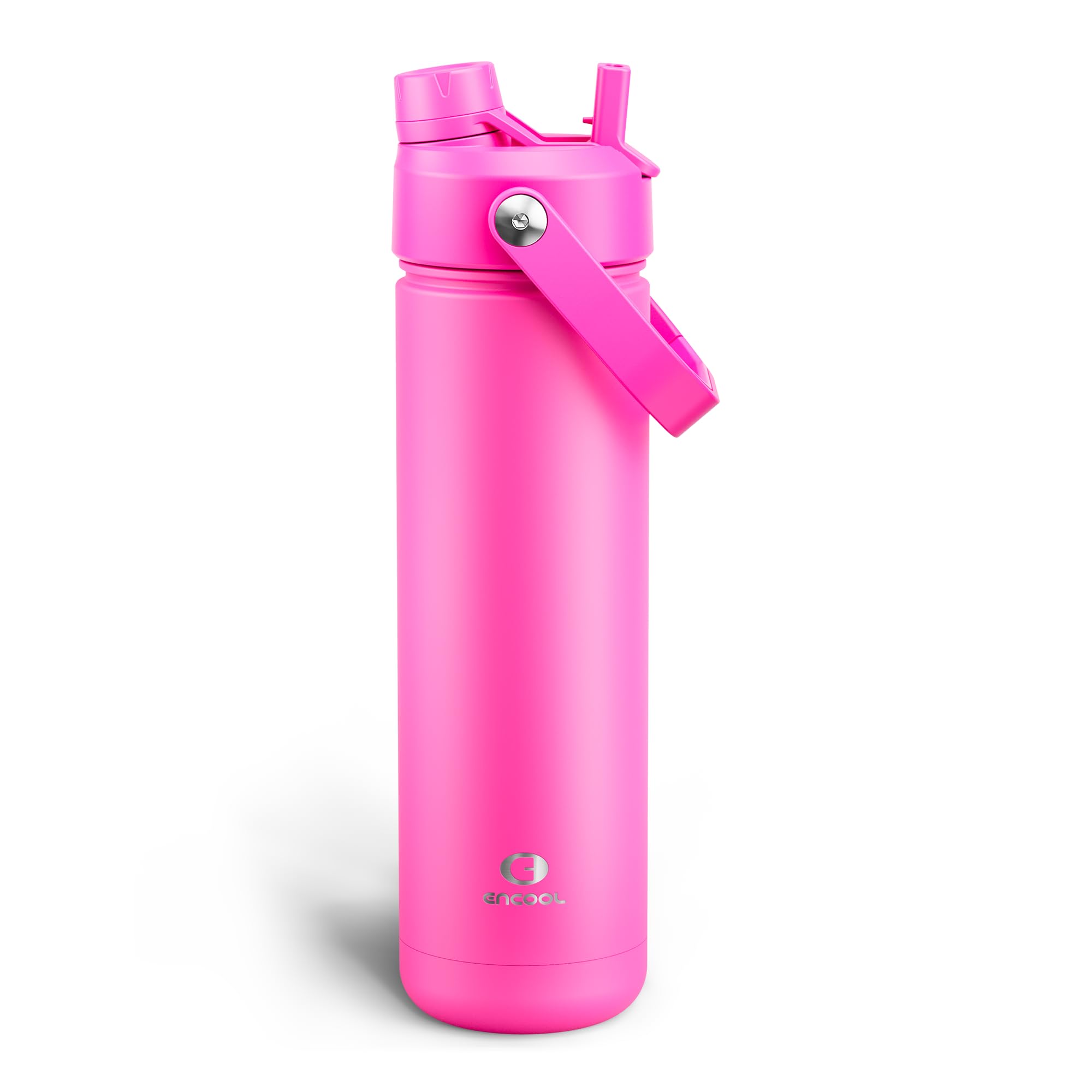 ENCOOL Insulated Water Bottle with Straw Stainless Steel Water Bottle, Leak-Proof, BPA-Free, Double Wall Vacuum Keeps Cold for 24 Hours for Sports, Travel, School (26 oz, Persian Rose)