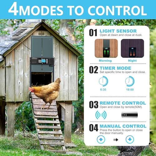 Porta automática de galinheiro alimentada por energia solar, tela LCD, design anti-beliscão, porta d