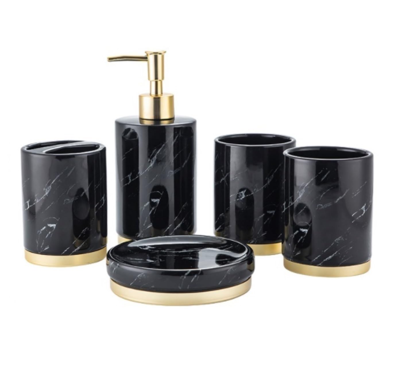 Dispensador Jabón Set Juego De Accesorios De Baño De 5 Piezas Incluye Dispensador De Jabón, Cepillo De Dientes, Soporte para Pasta De Dientes, Jabonera Y Vaso Baño Accesorios