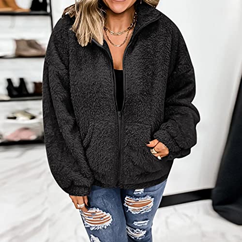 XUETON Women Fuzzy Fleece Hoodie Jackets Furry Hooded Jackets Shearling Zipper Coats Open Front Cardigan Coat Coat Outwear2
