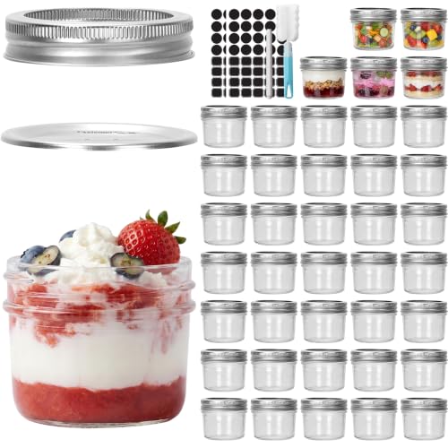 CycleMore 4oz Mason Jar 40 Pack Clear Glass Jars with Silver Split Lids