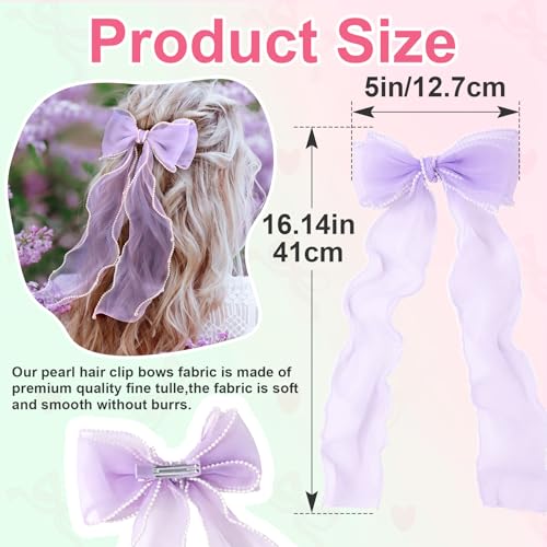 2 Piezas Pinzas para el Cabello con Lazo de Seda y Perlas miniatura 2