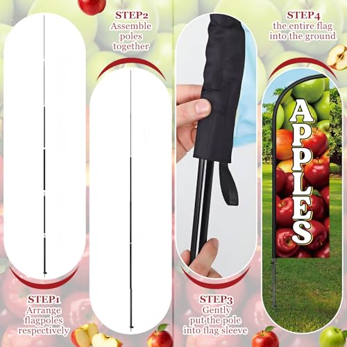 Image of Remagr 2 Pack Apples Feather Flag 7 ft Advertising Swooper Flag Sign Windless Apples Banner with Pole Kit and Ground Stake for Businesses Restaurants Outside Ground