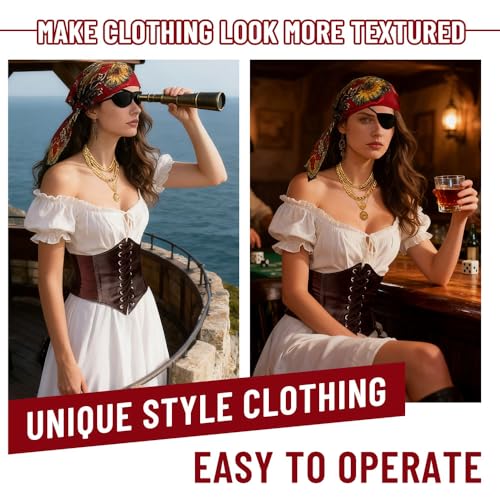 Ajuanbazha 6 Piezas Disfraz Pirata Mujer Accesorios, con Bandana Pirata, Aretes, Corsé, Cadena de Cintura, Parche Para el Ojo, Pendientes, para Carnaval, Halloween, Fiesta de Cosplay - imagen 5