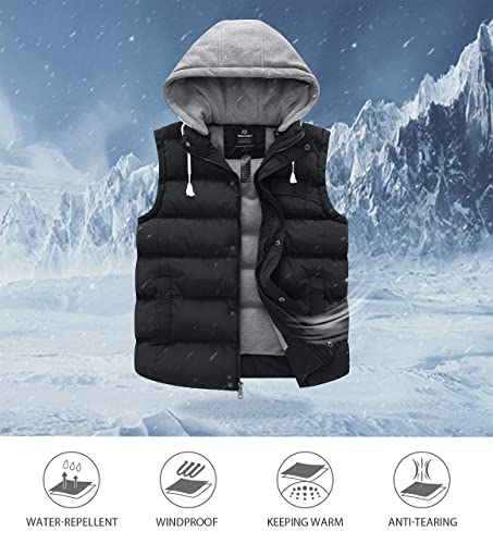 Wantdo Men's Winter Vest With Removable Hood Black Bubble Vest (Black, Large) #TOP5