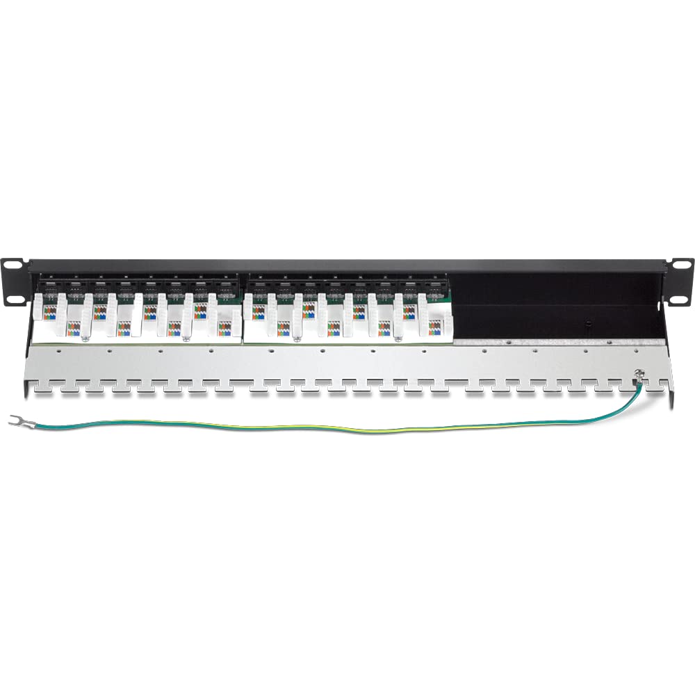 TRENDnet, TC-P16C6AS, 16 Port Cat6A geschirmtes Patchpanel, 1HE 19" Metallgehäuse, 10G kompatibel, kompatibel mit Cat5e / Cat6 / Cat6A Ethernet Kabeln, Kabelmanagement