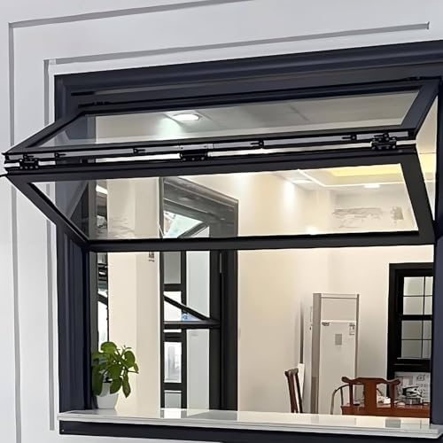 Folding Serving Window with Glass & Lock – Double Hung Aluminum Frame for Food Trucks, Vending Stands, Business Kitchens – 35.4x39.3in (90x100cm)
