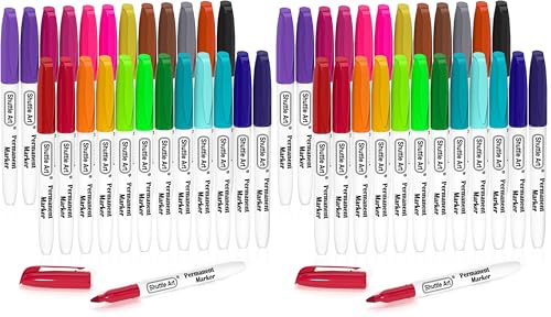 Image of Shuttle Art Permanent Markers, 24 Colors Fine Point Assorted Colors Permanent Marker Set, Works on Plastic,Wood,Stone,Metal and Glass for Doodling, Coloring, Marking (Pack of 2)