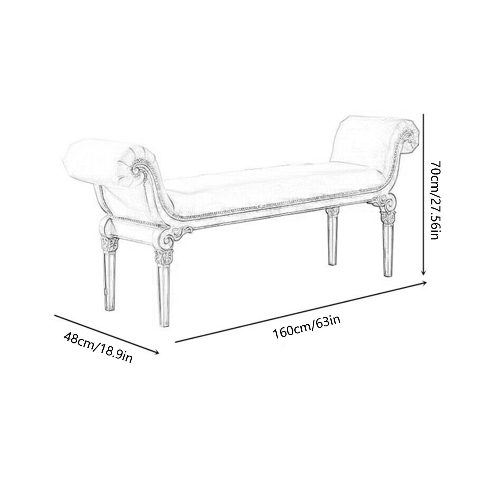 RENEESME Foot Stool for Bed Solid Wood Bedroom End Bench, Upholstered Fabric Storage Ottoman, European Classical Fabric Bedside Stool Bedroom Bed Couch Bed Bench Bed Step Stools for High Beds