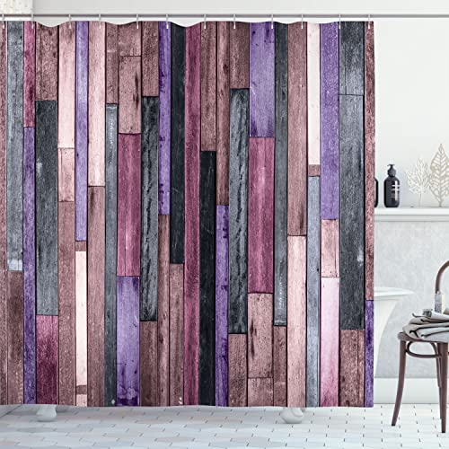 Ambesonne Wooden Print Shower Curtain, Brown Old Hardwood Floor Plank