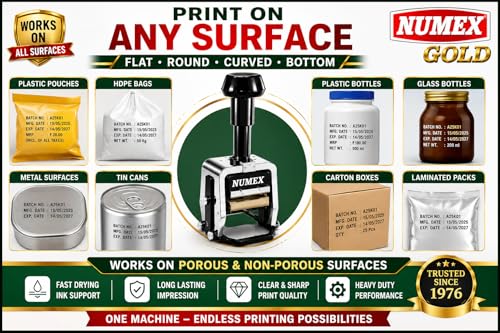 Image of NUMEX 3MM Metal Font Batch Printing Stamp | Heavy Duty Manual Coding Stamp | Prints Batch No., MFG Date, EXP Date & MRP | for 400g-1kg Pouches, Bags, Labels & Craft Use | Made in India
