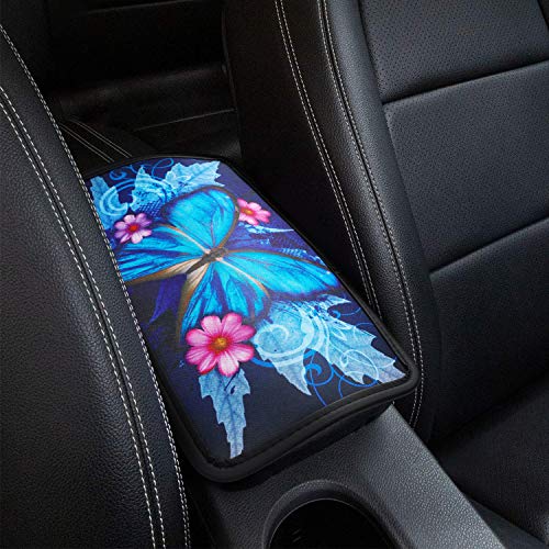 Mioloe Butterfly Center Console Pad, Universal Car Armrest Cover, Soft Comfort Armrest Cover Seat Box Protector Fit for Most Vehicle, SUV, Truck, Car, with Stylish Pattern Printed