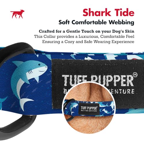 Image of Tuff Pupper Premium Adjustable Dog Collar, Stylish Pattern Collars Designed in USA, Quick Release Buckle, Shark Tide Medium (1 Inch Wide x 13-18 Inch Neck)