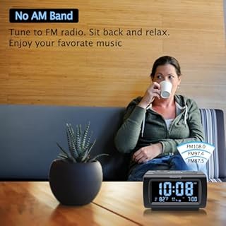 DreamSky Alarm Clock Radios for Bedrooms with Battery Backup, Large Big Numbers with Dimmer Wheel, USB Port, Bedside Digital FM Radio with Sleep Timer, Temperature, Adjustable Volume, Snooze