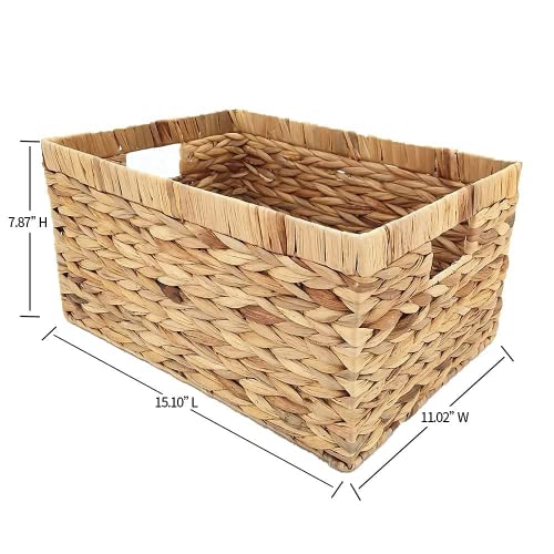 Rectangular Woven Water Hyacinth Storage Baskets with inside Handle for Shelves Bathroom Kitchen Office Desk (Style A) by SHCMSADO - Used condition - Image 5