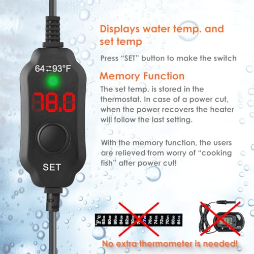 Image of 25W Compact Aquarium Heater for 3-5 Gallon Tanks | Super Short Submersible Fish Tank Heater with LED Digital Thermostat, Dry-Run & Overheat Protection, Memory Function