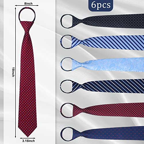 Image of Geyoga 6 Pcs Boy Tie for Kids Pre-tied Tie 14-16 Years | Adjustable Neck Strap Necktie with Zipper, Back to School Gift for Teen, School Uniform, Formal Wedding, Baby Shower Party