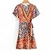 Produktbild IJARL Boho Kleid Frauen Vintage Blumendruck Wickelkleid Lady Kurzarm A-Linie Casual Strand Gr. L, siehe abbildung