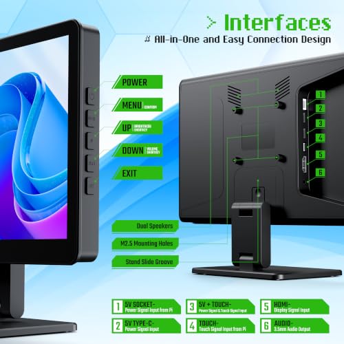 Image of KOGODA 10.1-inch Small Monitor with Touchscreen for Raspberry Pi, Portable Mini Computer Monitor, 5-Points Capacitive Touch 1024 x 600 IPS LCD HDMI Display for Mac mini PC Gaming Console