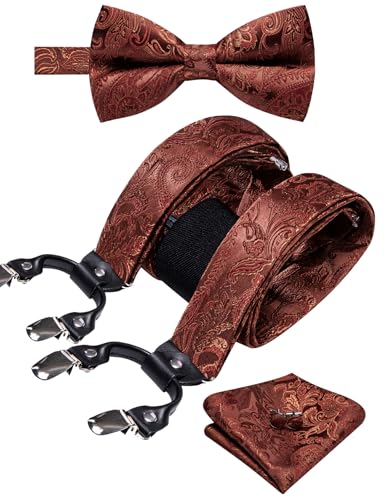 Image of YOHOWA Men Suspenders 6 Clips Strength Adjustable Y Braces Pre-Tied Bow Tie Set Formal Wedding Party