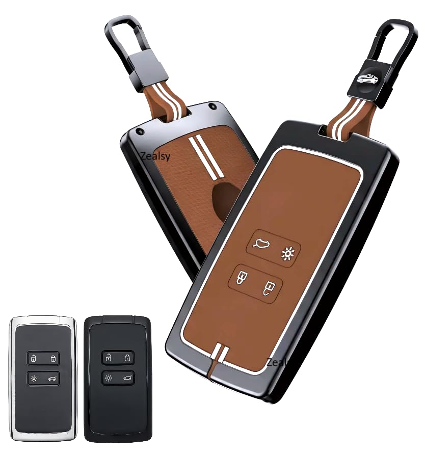 Zinc Alloy Smart Key Cover, 4-Button, Compatible with Kiger & Triber, Grey and Black with Racing Stripes, Includes Keychain (Metal Brown)-image-24