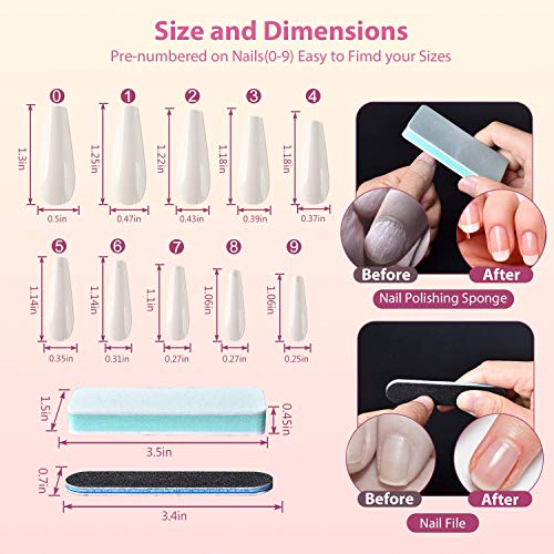 Coffin Nail Tips Clear Fake Nails Pack Of 500, Acrylic Press on Nails Coffin Long Shaped Clear Full Cover Ballerina False Nails with Glue, 10Sizes