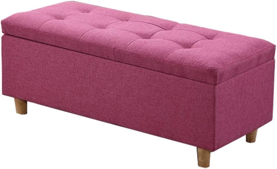 Taburete de almacenamiento moderno sofá banco zapatero y reposapiés de tela rosa