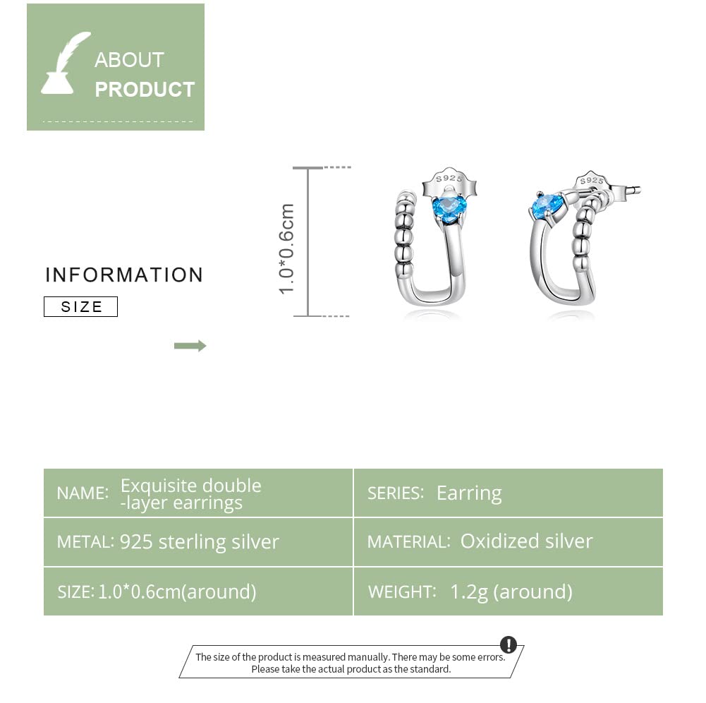 WZGWDC 925 Sterling Silber Exquisite Doppelschicht-Ohrringe für Frauen Winzige geometrische Ohrstecker Schmuck Geschenk