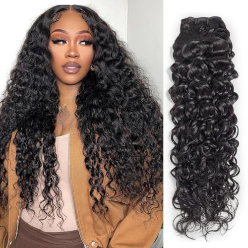 Water Wave Human Hair Bundles 12A Brazilian Water Wave Curly Bundles Wet And Wavy Bundles Double Weft Deep Curly Wave Bundles 16 Inch Natural Black